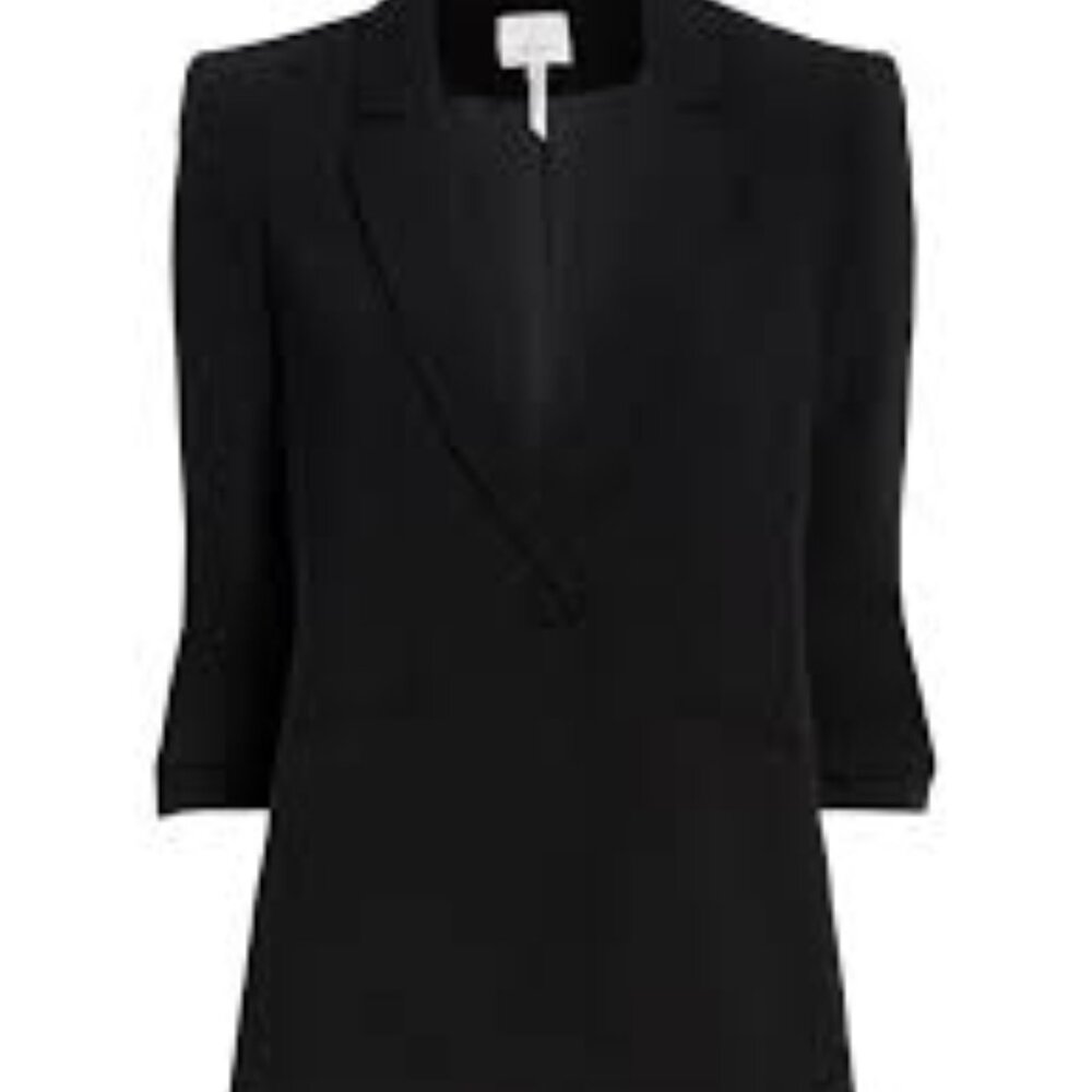 Cinq A Sept Khloe Blazer Womens 8 Black Ruched Sleeve One Button NWOT - Picture 4 of 11